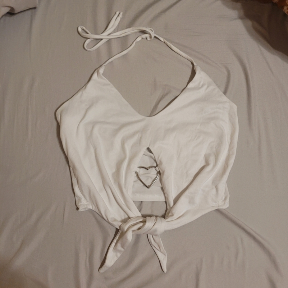 White Halter Tie-Front Top